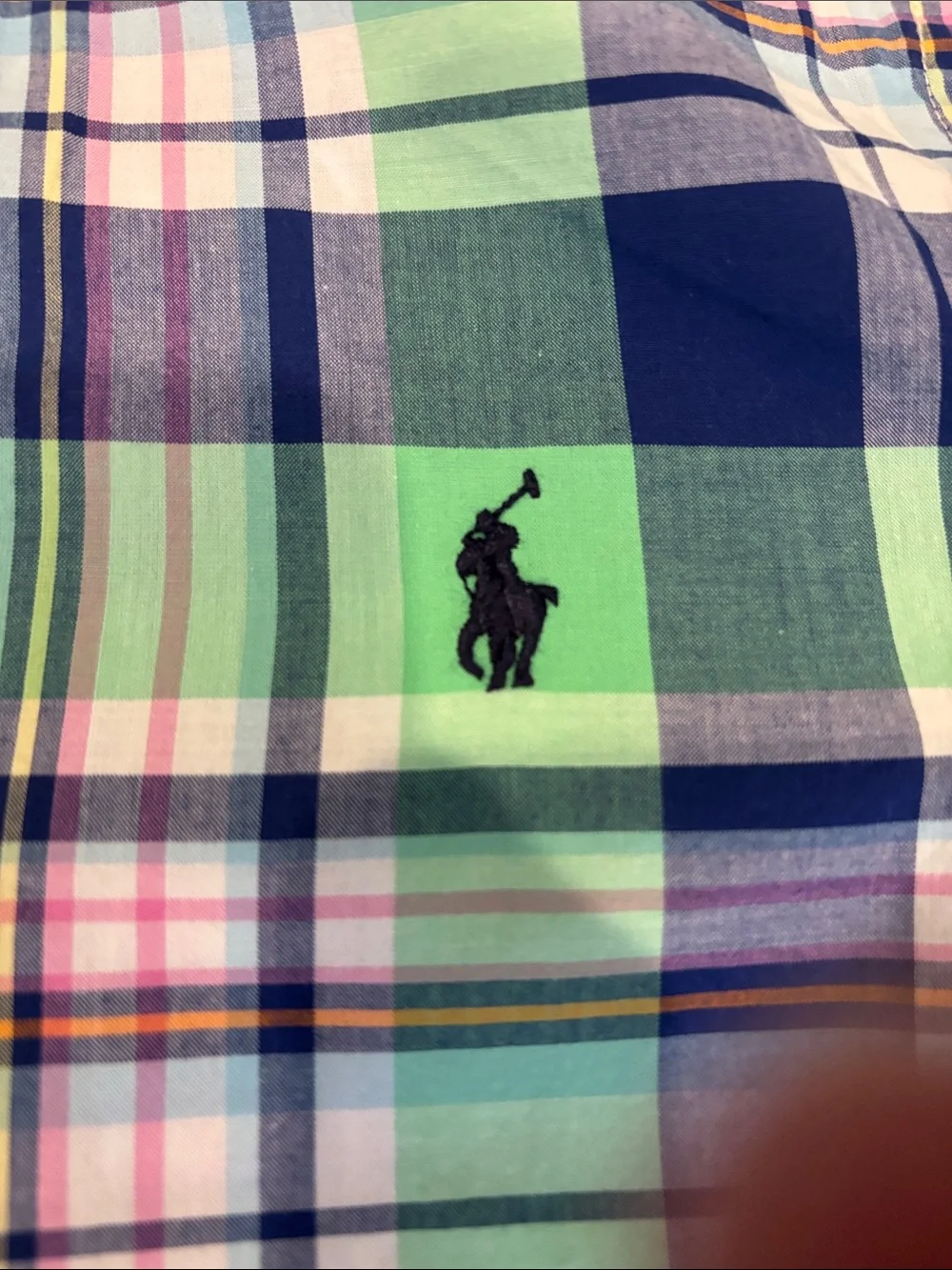 Ralph Lauren Green Navy Plaid Short-Sleeve Button-Down Shirt Size 8 EUC